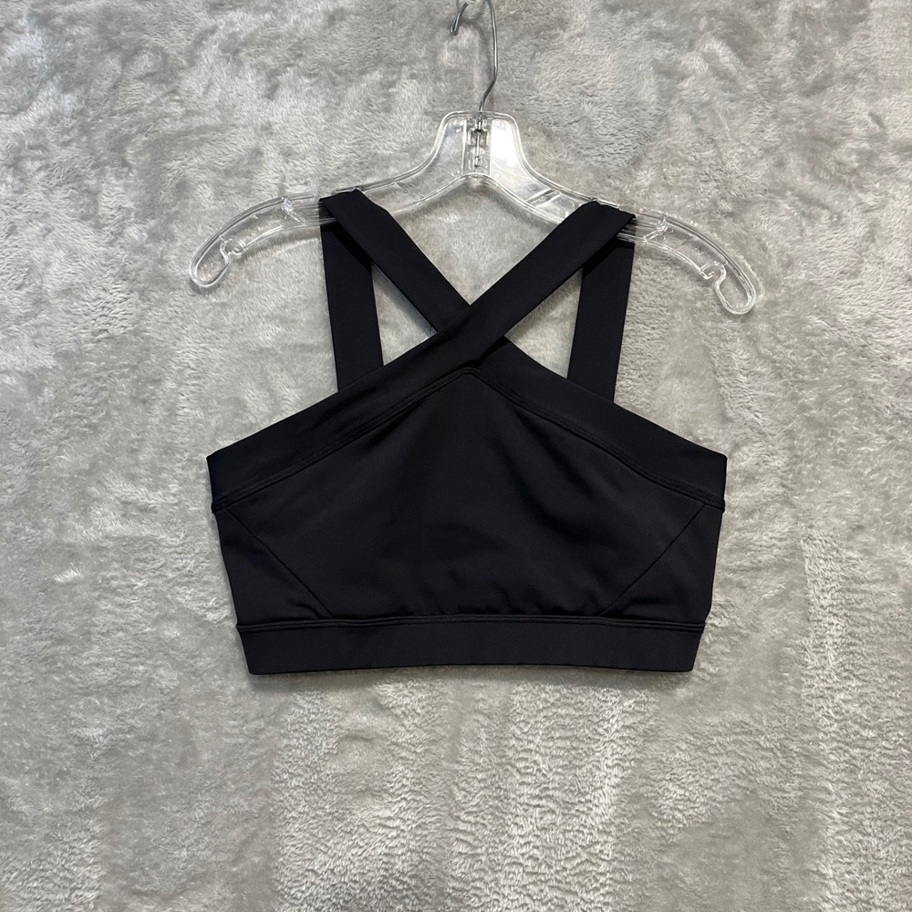 Heroine Sport Sports Bra Womens Medium Black Crossover Neck Activewear Top